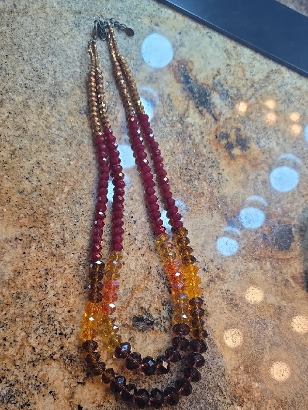 Cake Multicolor Faceted Bead Layered Necklace in Red, Amber & Gold - Picture 6 of 6
